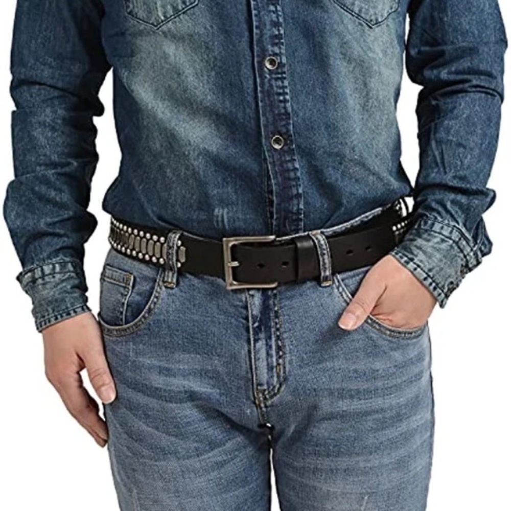 Studded Casual Italian Cowhide Leather Belts for Jeans Punk Rock River-34-36” - Picture 4 of 6